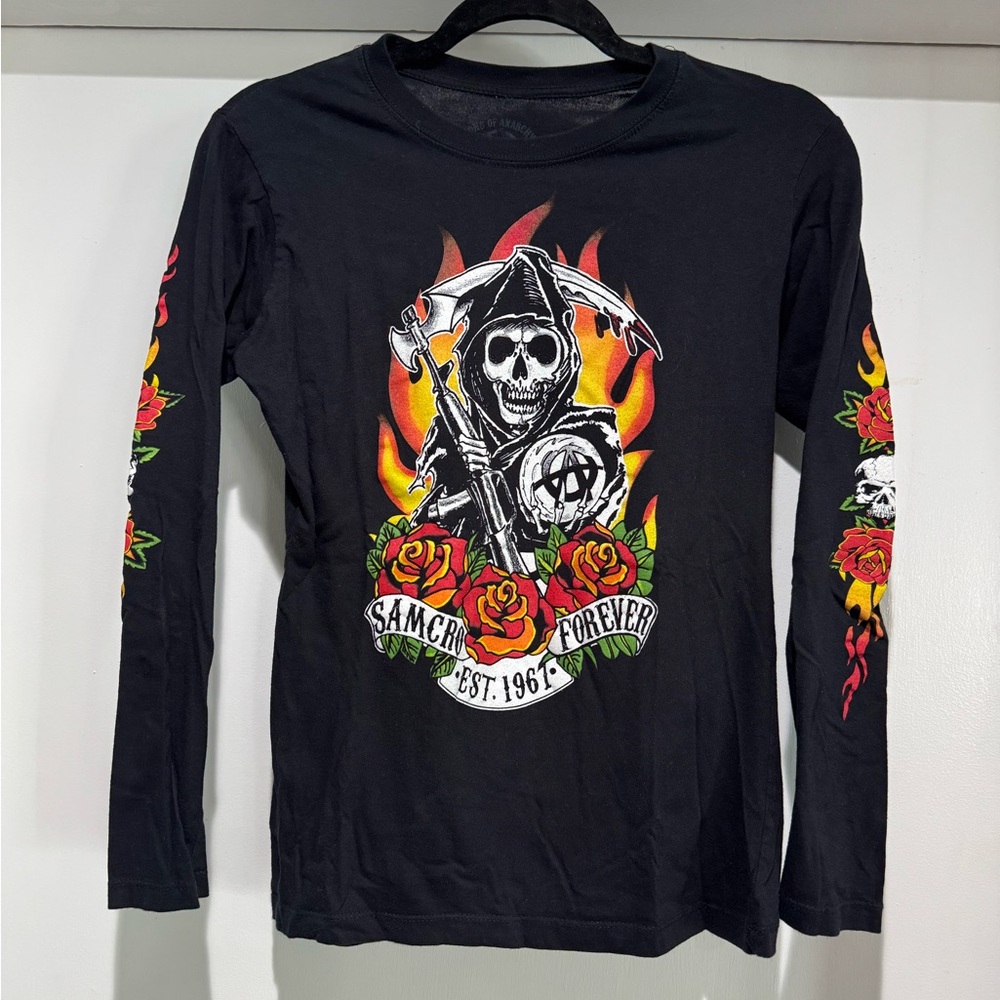 Sons Of Anarchy Fire Roses Reaper Junior Sz L Tee Shirt Samcro reaper biker